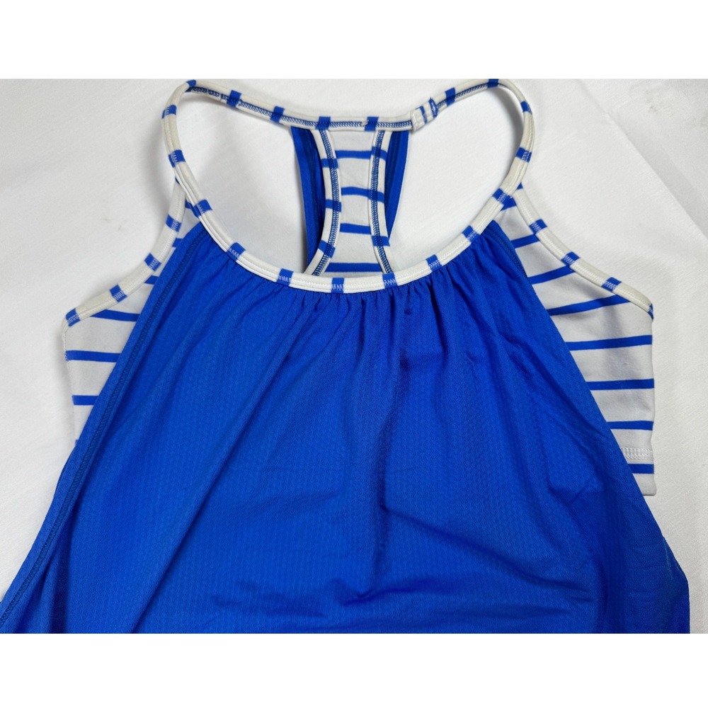 Lululemon No Limits Tank Women 6 Blue EUC 2-in-1 Striped Bra Mesh Activewear - Picture 6 of 13